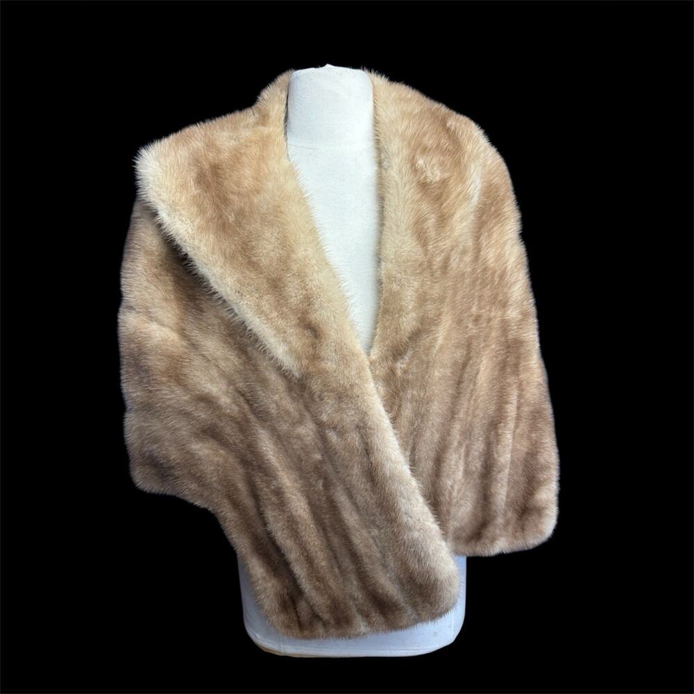 Vintage Mink Fur Stole Wrap Shawl Tan Turansky Fur Hartford Real Fur Bridal Glam